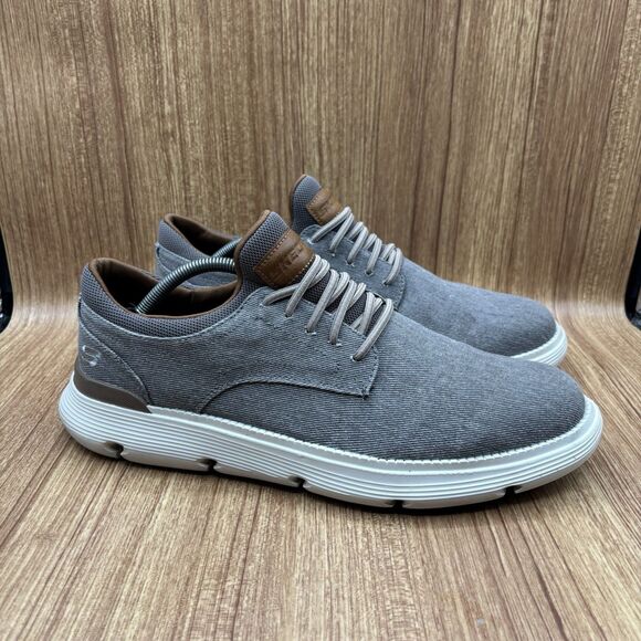 Skechers Mens Garza Romano Taupe Classic Fit Canvas Lace Up Memory Foam Size 12 - Picture 1 of 8